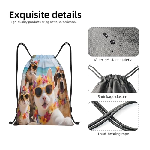 Summer Beach Pet Selfie Drawstring Backpack Bags Drawstring Bag For Sport Camp Travel Dance4