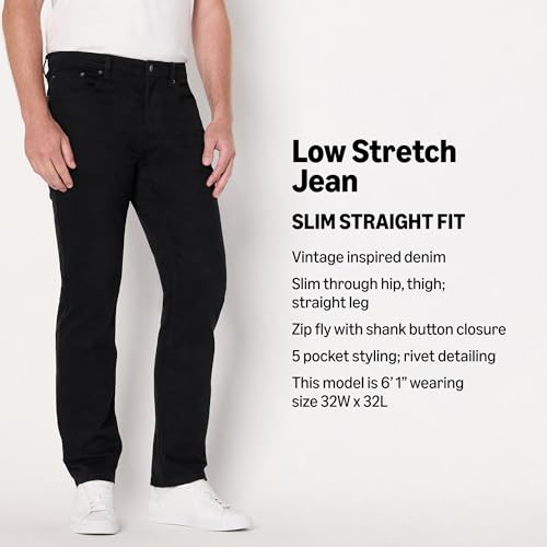 Amazon Essentials Men's Low Stretch Slim Straight Denim Jeans, Vintage Inspired, Black, 34W x 30L by Amazon Essentials - Used condition - Image 5
