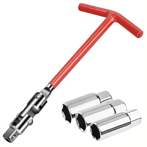 Image of JPT 16 /18 /21mm Universal Spark Plug Socket Wrench Set, 4-Piece with T-Handle, 360-Degree Rotation for Easy Spark Plug Removal