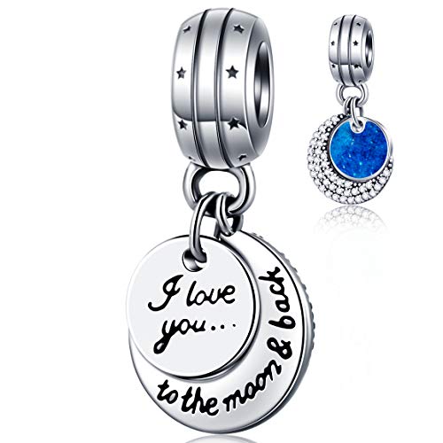 GEMDAZZ 925 Sterling Silver Valentines Day Charms Heart Charms, I Love You to The Moon and Back Pendant, Cupid Arrow and 4 Leaf Clover Beads fit European Bracelets, Gift for Lover/Wife/Girls