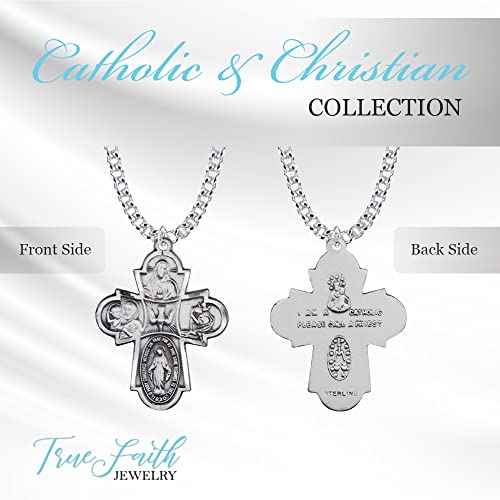 True Faith Jewelry Sterling Silver 5 Way Medal Cross Medal Pendant Necklace Religious Jewelry, Antique Finish 1 1/4 Inch #TOP2