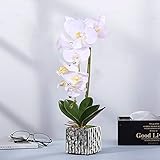 MATERIAL: Tela de seda. Alicemall Flores Artificiales Flor Mariposa con Maceta Blanco Decoración Hogar Artificial Planta de Flor Orquídea Mariposa Blanco