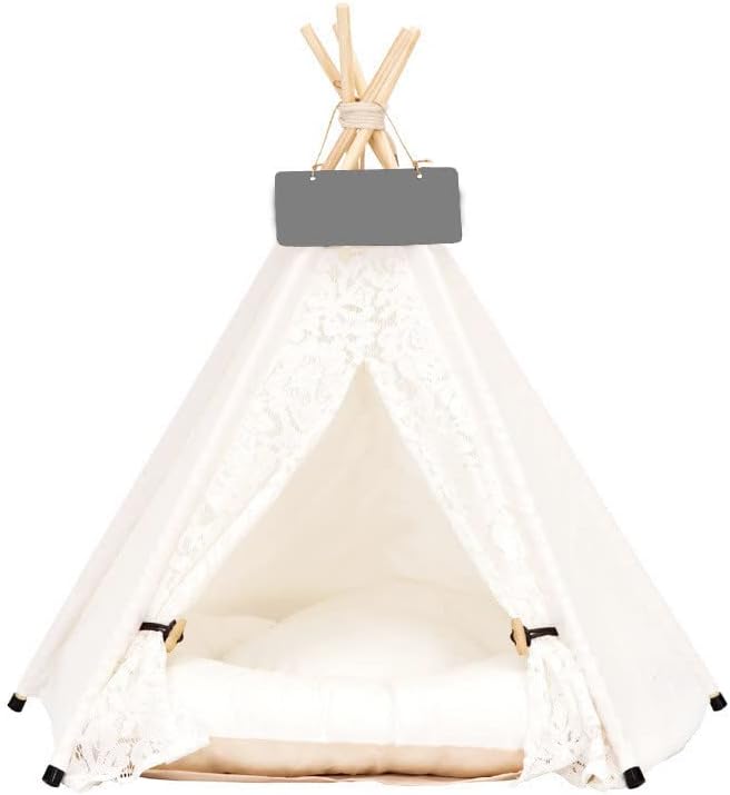 Dog Puppy Teepee Cat Bed Portable Pet Tents Houses with Thick Cushion 24 Inches Tall for Pets Up to 33lbs