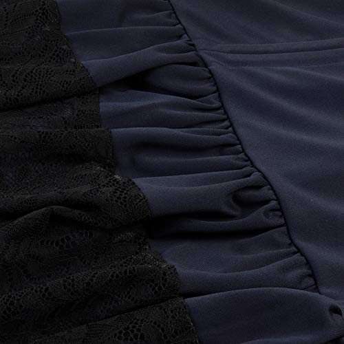 Robe hiver rétro boutons dentelle festive et coupe ajustée manches courtes - 2