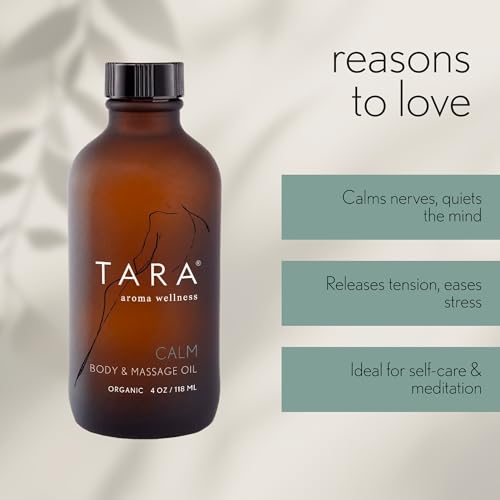 Image of TARA Spa Therapy Calm Body & Massage Oil - Premium Organic Oil for Stress Relief & Relaxation, 100% Pure Essential Oils, Lavender, Mandarin & Chamomile, 4 oz