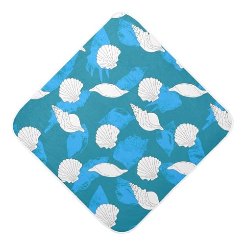 Kigai Baby Hooded Towel Absorbent Baby Bath Shower Towel with Hood for Newborn Boys Girls Babies Infant Toddler (Shells on Blue 35 x 35 in)