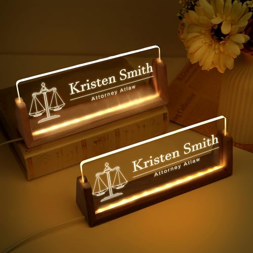 Image of Custom Name Plate for Desk, Personalized Light Up Acrylic Desk Name Plate, Personalized Office Gifts for Lawyer Coworkers, Employee Appreciation GIfts, Office Decor for Women Men (Design12-Lawyer)