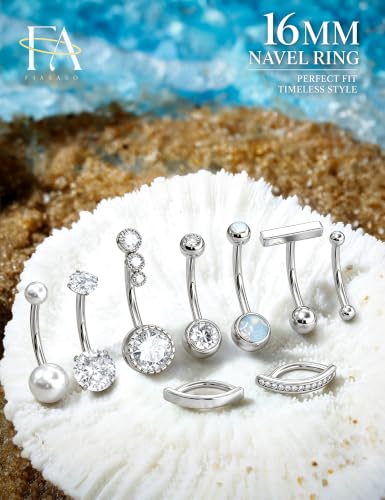 Image of FIASASO 9 Pcs Belly Button Ring - Surgical Stainless Steel CZ Belly Rings Clicker Belly Piercings for Women Navel Piercing Jewelry Pack