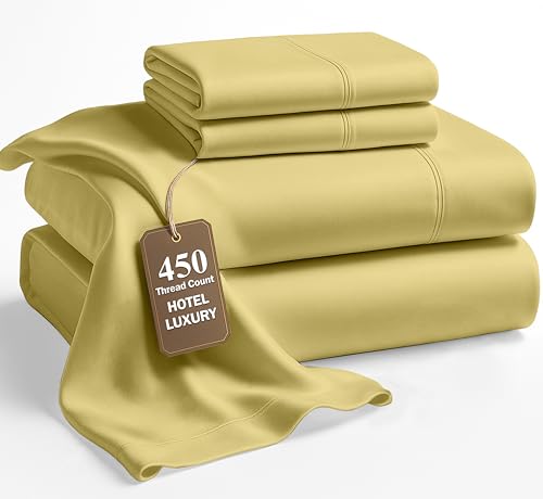 Image of LANE LINEN 100% Cotton Full Bed Sheets Set - 450 Thread Count Premium Sateen Weave - Breathable & Cooling Sheets, Perfect for A Good Night's Sleep in Summer - Fits Mattresses Upto 15'' Deep - Cocoon