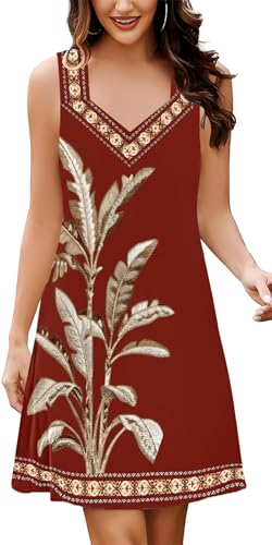 Image of SAUKOLE Summer Dresses for Women Casual Sleeveless Tank Dress Fashion V Neck Flowy Short Sundress