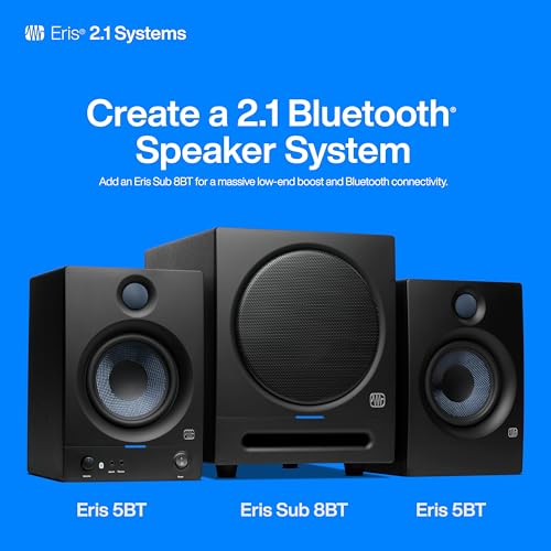 PreSonus Eris 5BT Bluetooth Studio Monitors, Pair — 5" Powered, Active Monitor Speakers for Near Field Music Production, Audio Mixing & Recording