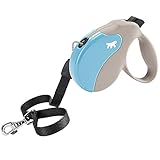 Ferplast Laisse Chien Enrouleur Amigo Large, Laisse pour Grands Chiens jusqu'à 50 Kg. Cordon Extensible Max 5 m. Bouton de Verrouillage et de déverrouillage Unique, Beige, Couvercle Bleu Clair