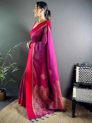 Image of SGF11 Women's Kanjivaram Pure Soft Silk Saree With Unstiched Blouse Piece