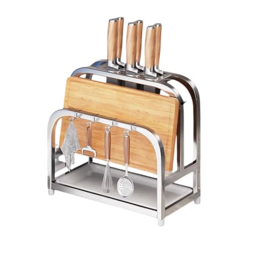 Genérico Soporte de Acero Inoxidable para Tabla de Cortar, Organizador de encimera de Cocina, Tabla de Cortar Gruesa y Resistente, Soporte para secar Tapas de ollas con Bandeja de Drenaje.