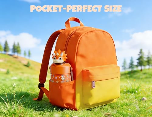 POWCAN 12 oz Kids Water Bottle Insulated: 2-in-1 Straw Spout Lid with Soft Animal Head, BPA-Free, Leakproof, Keep Cold 24H, Backpack Friendly, Stainless Steel Cup for School, Trip, Gift (Sunny Trike) - image 5