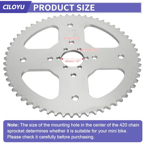 Image of 60 Tooth Rear Sprocket 420 Chain Kit for Mini Bike CT200U CT100U | 420 Chain and Sprocket Kit Compatible with Coleman BT200X CT200U-EX CC100X Baja MB200 Doodlebug DB30 Predator 212 Parts