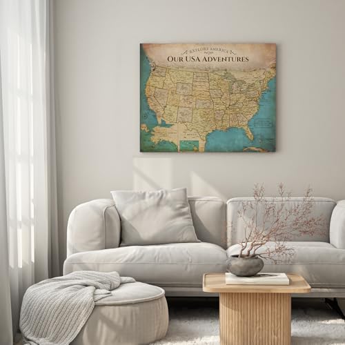 Image of DECORARTS - Antique Vintage USA Map Canvas Wall Art, Old United States Maps for Wall Decor, Hand-Stretched Giclee Print, Living Room Dining Office Home Decor, Ready to Hang,Handcrafted in USA,30x24''
