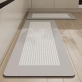 Super saugfähige Diatomit-Küchenmatte, schnell trocknend, Küchenmatte vor der Spüle, rutschfeste Küchenmatte, kleines Gitter, Küchenmatte für Wohnzimmer, 50 x 80 cm, Grau
