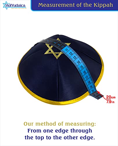 Image of Pack of 10-Pcs Hq 20cm Satin Kippah with Silver /Gold String+Star of David for Men & Boys, Yamaka Hat from Israel, Kippot Bulk (Blue Gold)