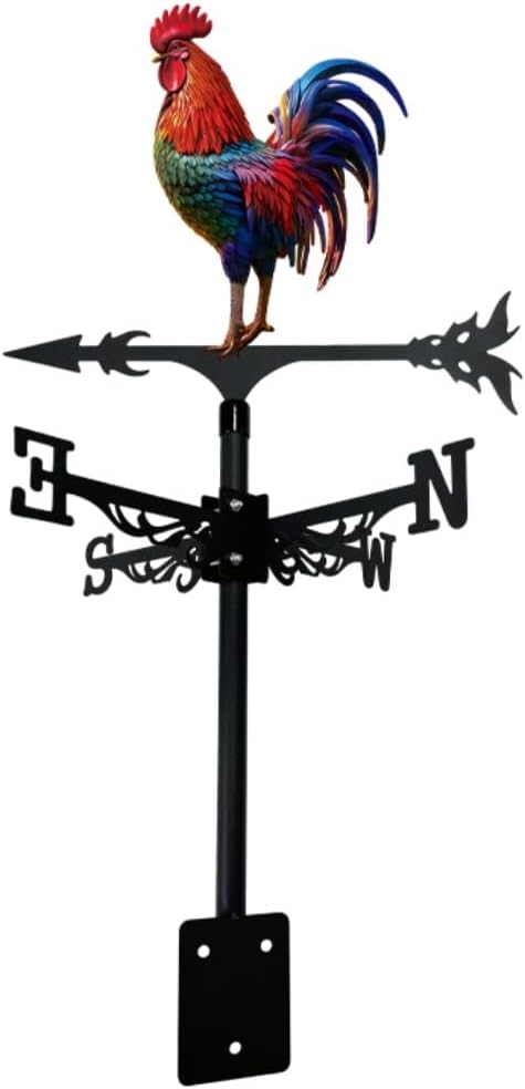 Metal Wind Vane Ornament Courtyard Garden Lawn Wrought Iron Rooster Animal Pattern Weathervane Pointing Direction for Roof Yard Building (B)