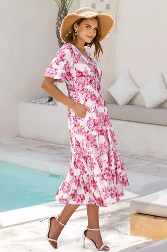 Image of STYLEWORD Womens Summer Casual Short Sleeve Flowy Midi Beach Dress