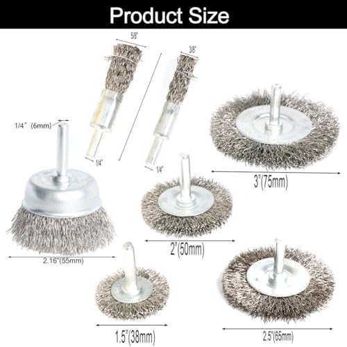 Image of FPPO 7PCS Stainless Steel Wire Wheel Brush, Coarse Crimped Cup Brush and End Brush Kit,Wire Brushes for Use in Machines (Pack of 4)
