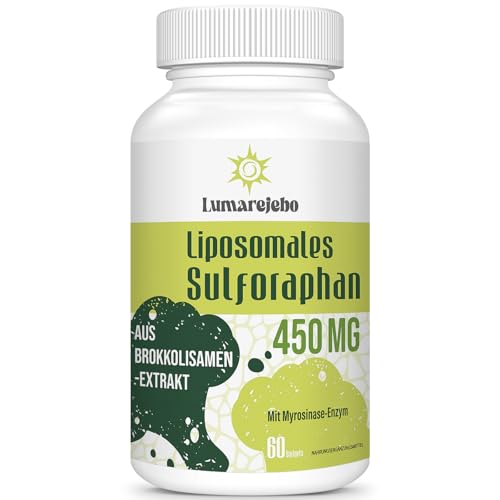 Liposomales Sulforaphan Hochdosiert 450mg Tagesdosis Brokkoli Kapseln aus Brokkolisprossen Extrakt Reich an Aktivem Myrosinase & Sulforaphan 5X Advanced Formula (60 Kapseln)