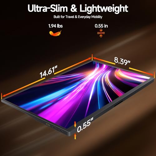 Image of 15.6 inch Portable Monitor 1080P FHD IPS, 250 Nits Brightness, Adjustable Kickstand with VESA Mount, USB-C HDMI, Dual Speakers, Ultra-Slim Travel Laptop Second Screen for Phone PC PS5 Switch