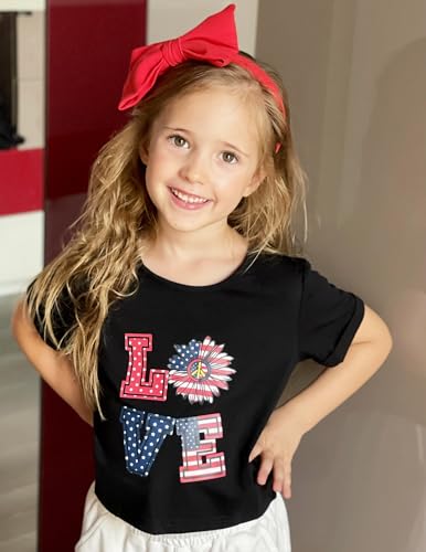 Image of Arshiner Girls July 4th American Flag T Shirts Crop Top Short Sleeve Shirt Tee