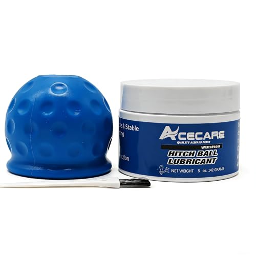 ACECARE 5oz Trailer Hitch Lubricant with 1 PCS of Hitch Ball Cover - Reduces Friction & Wear on Balls Pins Locks | Essential Camper & Travel Accessory (5oz Grease+Blue Hitch Ball Cover2)