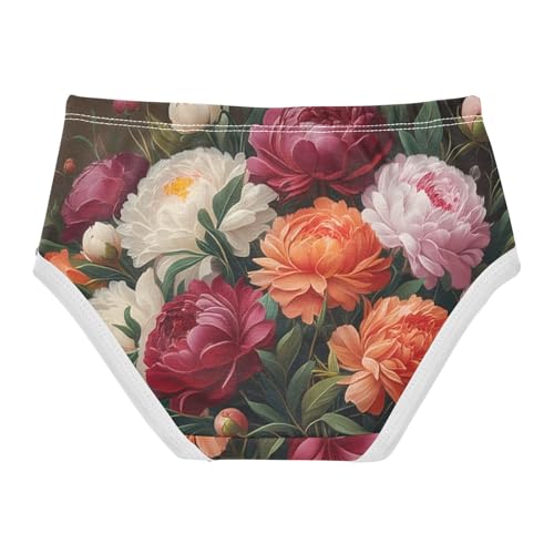 Vibrant Bouquet Peonies Floral Cute Panties Girl Toddler Underwear Custom Cotton Print Kids Briefs Undies 2t2
