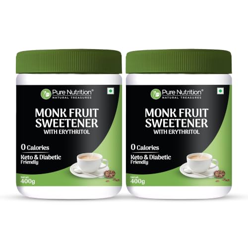 Image of Pure Nutrition Monk Fruit Powder with Erythritol 800g | MonkFruit Powder Complex I Sugar Replacer I MonkFruit Sugar Extract For Cooking & Baking | Keto & Diabetic Friendly | Natural Sugar Alternative for Baking & Drinks (400x2)