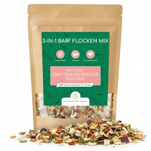 3-in-1 Barf Gemüseflocken Hunde getreidefrei – Gemüse, Obst & Kräuter - Trockengemüse - Gemüsemix für Hunde mit Obstflocken, Gemüseflocken und Kräutermischung