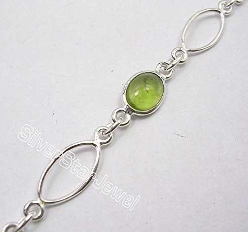 925 Solid Silver Cabochon Peridot Bracelet 8.1" Jewellery Gift2