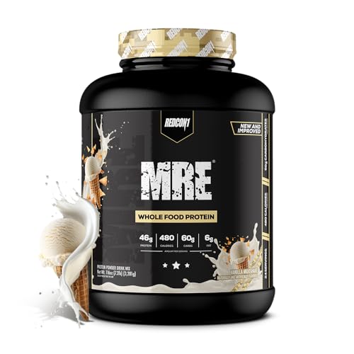 REDCON1 MRE Protein Powder, Vanilla Milkshake - Meal Replacement Protein Blend Made with MCT Oil & Whole Foods - Protein with Natural Ingredients to Aid in Muscle Recovery (25 Servings)