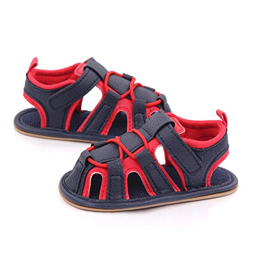 Toddler Sandals Boys Summer Rubber Sole Flat Girls Sandals Soft Baby Non-Slip Shoes Walking Boys Baby Shoes (Red, 6-12 Months)2