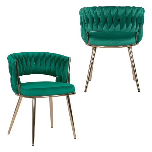 KCC Velvet Dining Chairs Set of 2, Gold Modern Dining Chair with Metal Legs, Woven Upholstered...