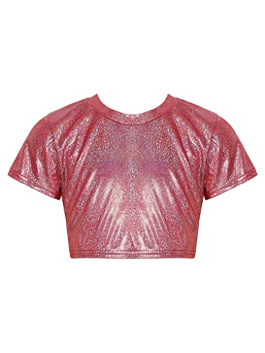 Mufeng Kids Boys Girls Shiny Metallic Crop Tank Top Jazz Hip Hop Dance Costumes Club Party Music Festival Dance Wear Metallic F 9-10 Years