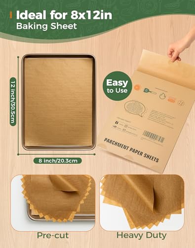 Atchake 120Pcs 8x12 Unbleached Parchment Paper Sheets, Non-Stick & Heavy Duty Baking Paper, Pre-Cut Parchment Paper for Baking, Cooking, Air Fryer, Steaming, Grilling, Sandwiches Wrapping — view 2