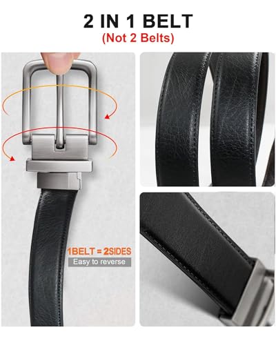 Image of CIMONI Reversible Leather Belt for Men | Genuine Leather & Vegan Leather Pin Buckle Belt | Classic Black /Brown Adjustable Belt for Formal, Business, Office & Casual Wear