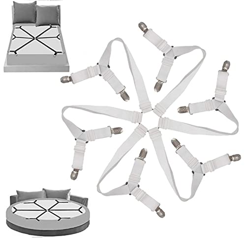 SLFYEE Drap Housse Drap Attaches Réglable 6 Côtés Feuille Sangles Réglable 14' à 48' Drap de lit Clip Feuilles de Literie Bretelles, Convient pour Tous Les Matelas Ronds et Carrés-Toweter (Blanc)