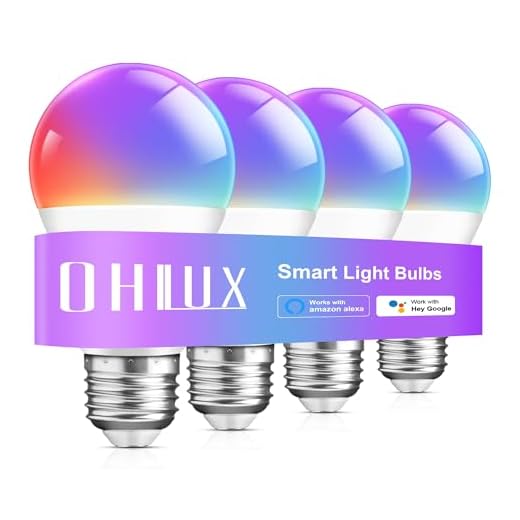 OHLUX Smart WiFi LED Light Bulbs Compatible with Alexa and Google Home (No Hub Required), RGBCW Multi-Color, Warm to Cool White Dimmable, 60W Equivalent, 7W E26 A19 Color Changing Bulb-4PACK