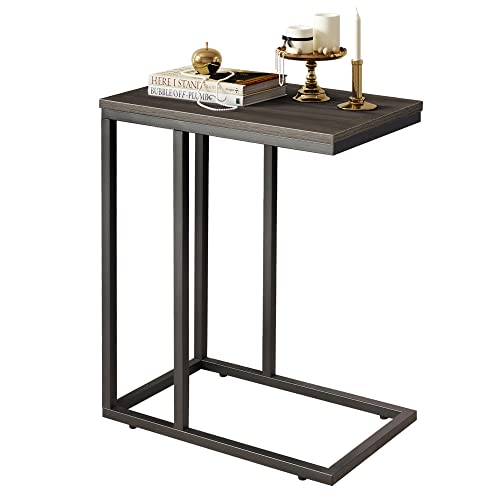 WLIVE Snack Side Table, C Shaped End Table for Sofa Couch and Bed, Gray and Black