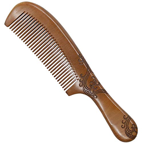 Preisvergleich Produktbild Hochwertiger Pfirsichbaum, handgefertigter Kamm, langer Griff, doppelseitiges Gravurmuster, antistatisch, entwirrt, natürliches Aroma Haarpflege, Holz (Holzfarbe)