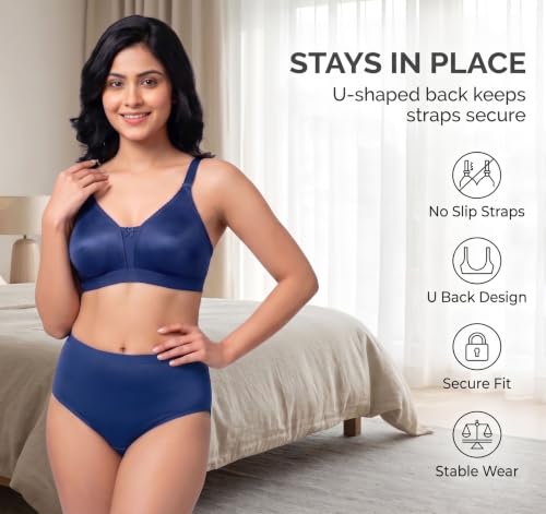 Image of Women's Pure Cotton Blend Lightly Padded Bra (Pack of 3) | Full Coverage Wirefree T-Shirt Bra | Soft Breathable Everyday Bra | Adjustable Straps | Comfortable Multicolor Bra
