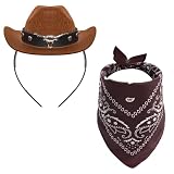 Haakong Mini Cowboy Hat Cowgirl Hat Headbands for Women Adult with Bandana...