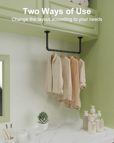 GUOHNHE Industrierohr Kleiderstange, 54 cm Kleiderständer für die Wand, Kleidergestell Garderobenhalter, Garderobenstange Wandmontage, DIY Garderoben System, Schwarz, SG54B-1