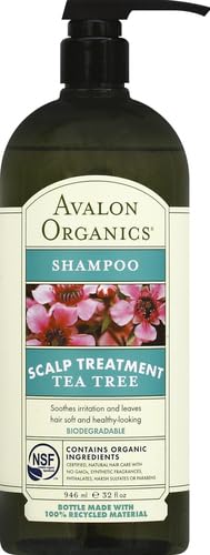 Image of Avalon Organics Scalp Treatment Tea Tree Shampoo,Encourages Scalp Well-Being and Leaves Hair Soft,32 Fluid Ounces,(Pack of 2)