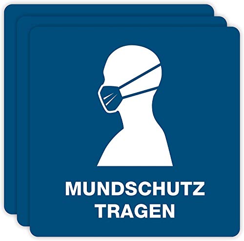 3 Stück Aufkleber "Mundschutz tragen" mit Piktogramm – selbstklebende Maskenpflicht Hinweisschilder für Arztpraxen, ÖPNV, Einzelhandel uvm. (15 x 15 cm | Blau) - Image 5