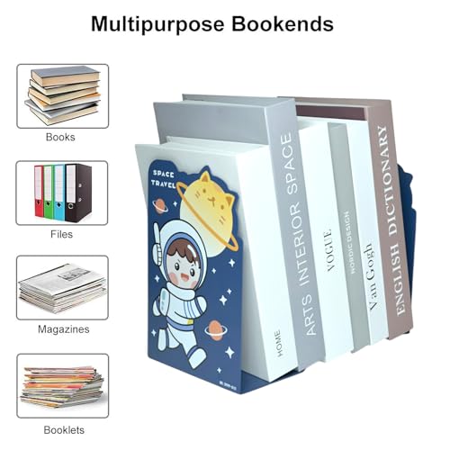 Image of oddpod Space Travel Laser-Cut Metal Bookends /Heavy Duty Non-Slip Book Stands for Office Decor, Home Decor, Library, and Institutions 009-3999 - Blue